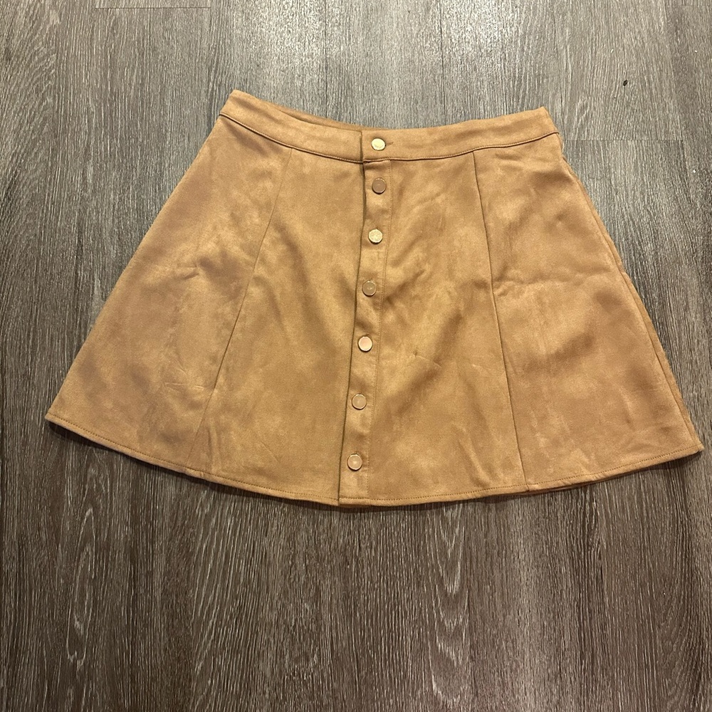 Faux suede a-line button down high waisted mini skirt